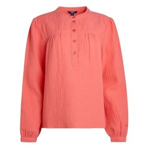 Chaps 100% Cotton 1/4 Button Up Women's Coral Everyday Casual Blouse Size M